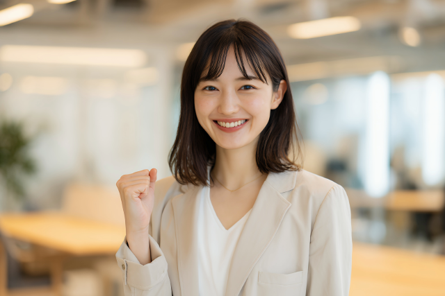 オフィスで笑顔を見せる女性